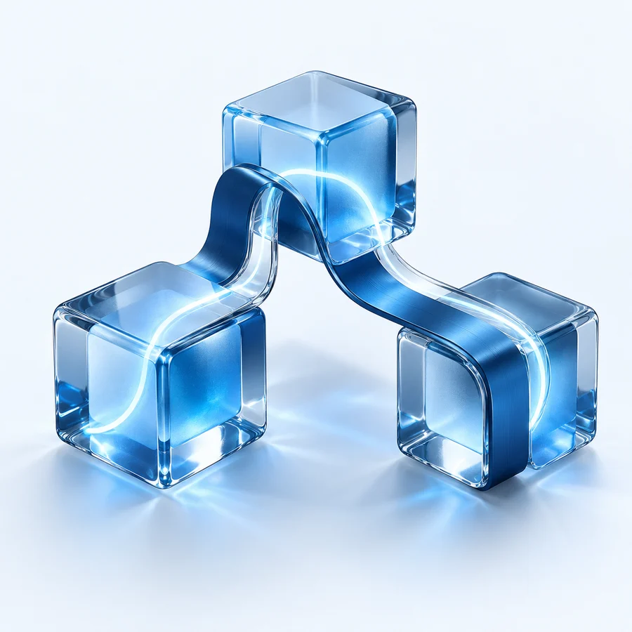 Módulos de cristal azul conectados entre sí